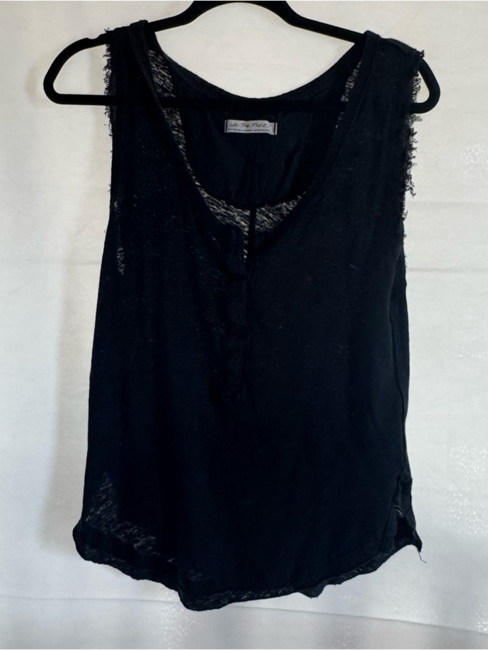 We the free Black Distressed Henley Tank